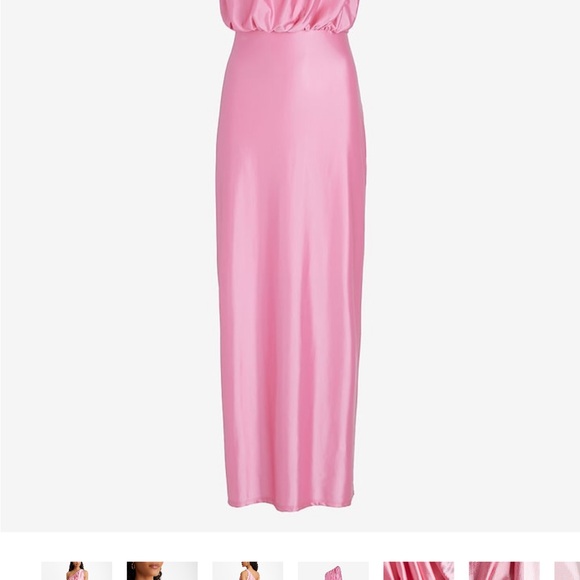 NWT Express Satin One Shoulder Ruched Maxi Dress Pink Bloom Size Medium - Picture 4 of 6